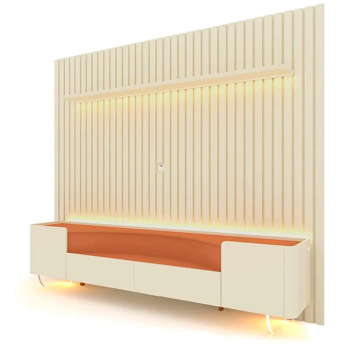 Rack Infinity Pés Vidro Com Painel Ripado Nobre TV 85 Pol 230x250 Gelius Off White/Terracota