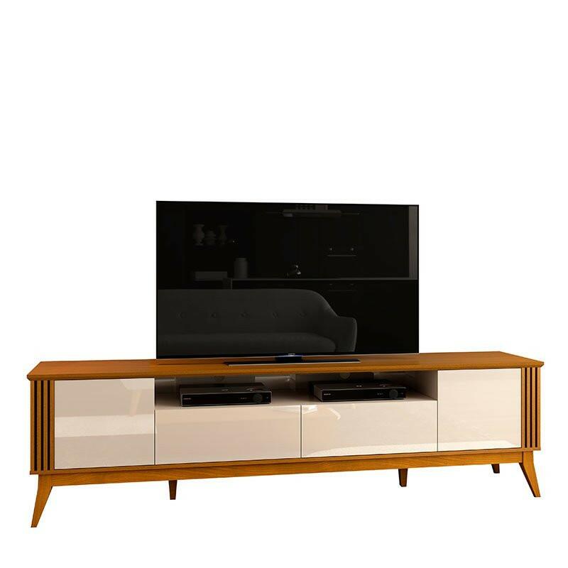 Rack Para Sala Ripado 220cm Para TV 75 Polegadas Brunt EAX Móveis Cedro/Off White