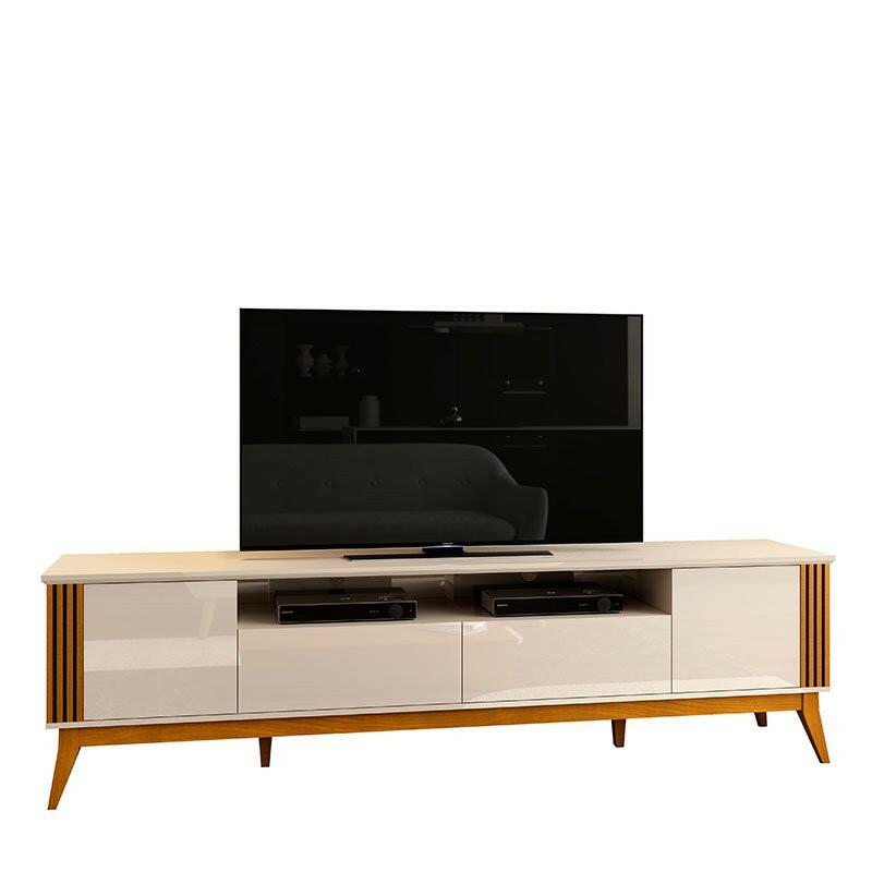 Rack Para Sala Ripado 220cm Para TV 75 Polegadas Brunt EAX Móveis Off White/Cedro
