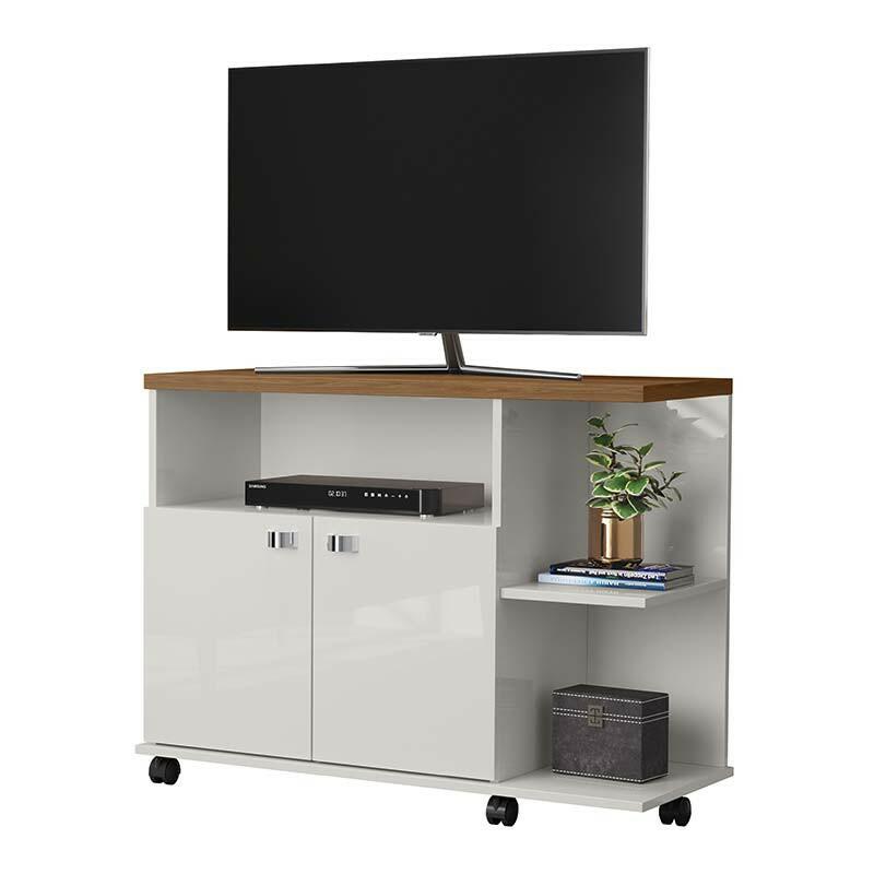Rack Pequeno Para TV 32 Polegadas 90cm Lisboa Lukaliam Off White/Jequitiba