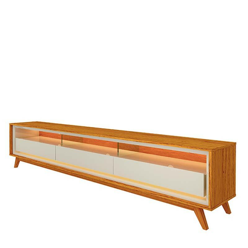 Rack Com LED Pra TV 75 Polegadas 212cm Requinte Pés Madeira Gelius Naturale/Off White