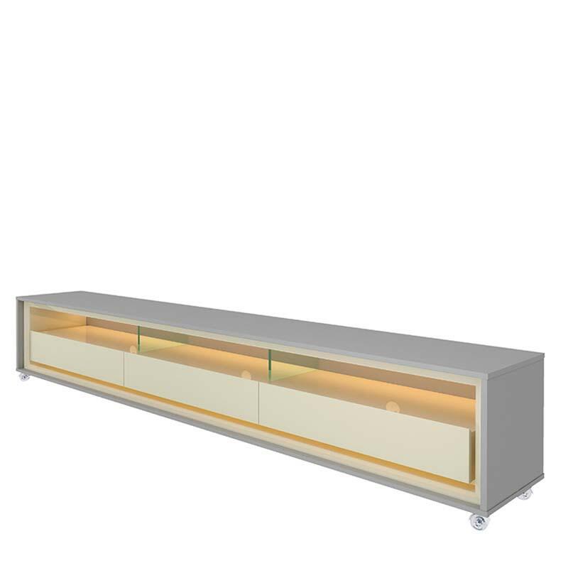 Rack Com LED Pra TV 75 Polegadas 212cm Requinte Rodízios Gelius Cinza/Off White