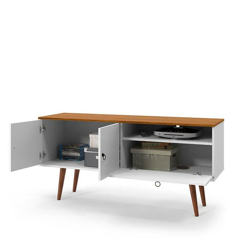 Rack Retrô Para TV 46 Polegadas 137cm Topázio Patrimar Branco/Cumaru