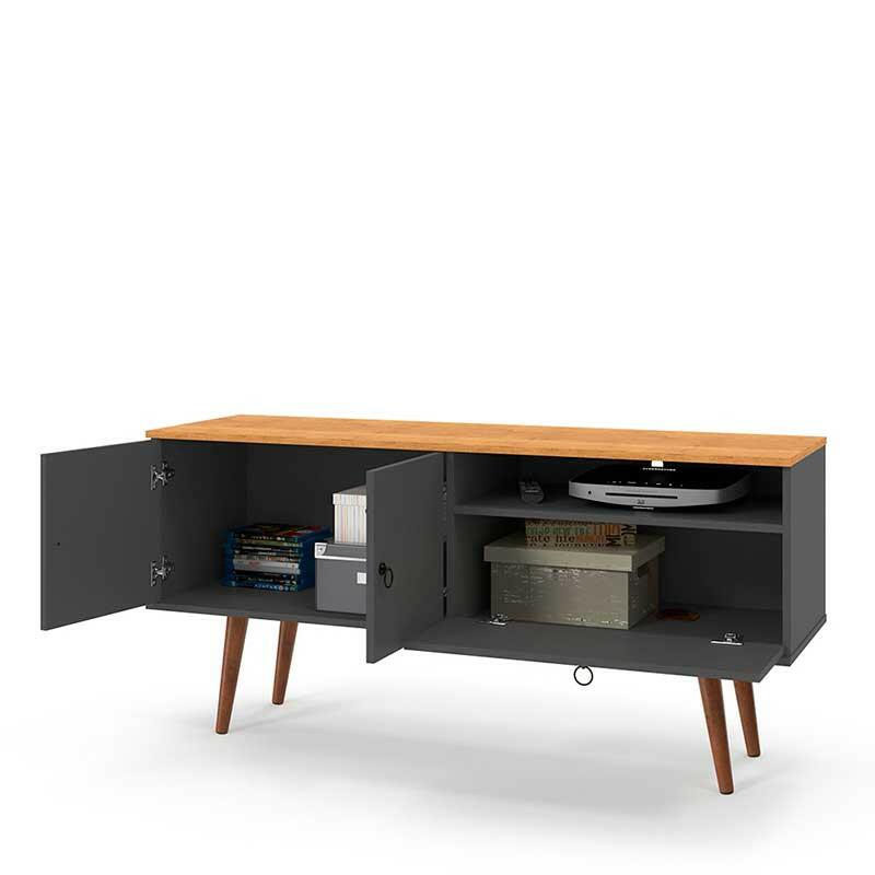 Rack Retrô Para TV 46 Polegadas 137cm Topázio Patrimar Grafite/Cinamomo
