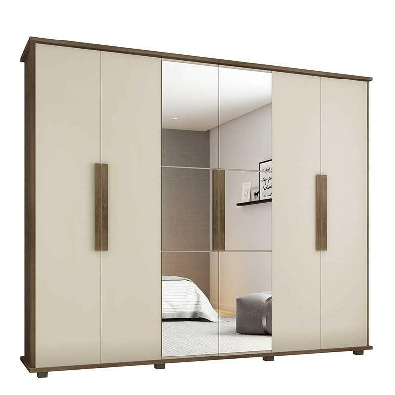 Guarda Roupa 6 Portas com Espelho 271cm Canada RV Móveis Freijó/Off White