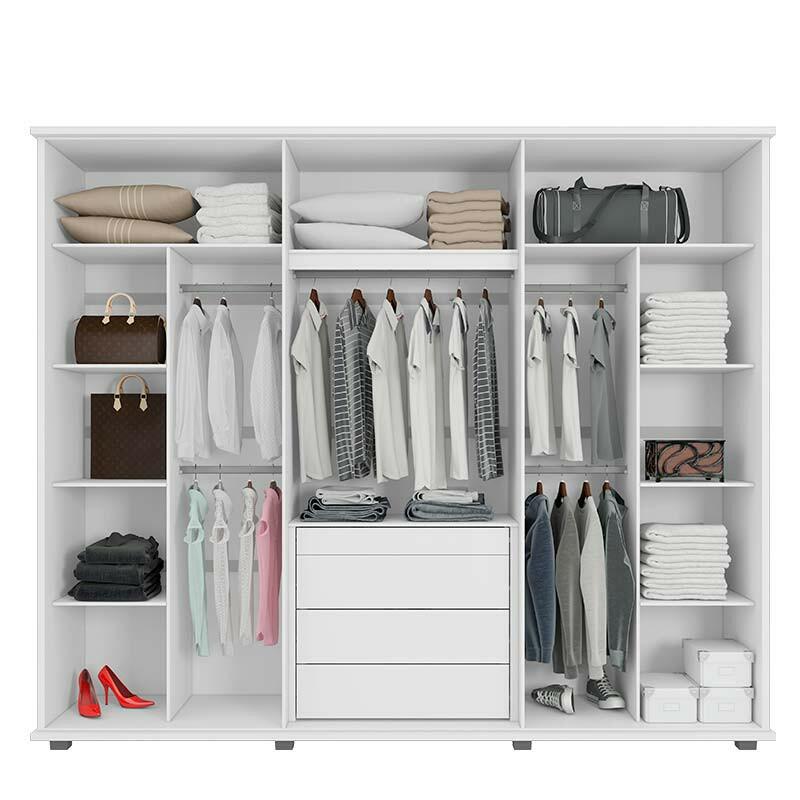 Guarda Roupa Casal 271cm 6 Portas 5 Gavetas Estrela RV Móveis Branco
