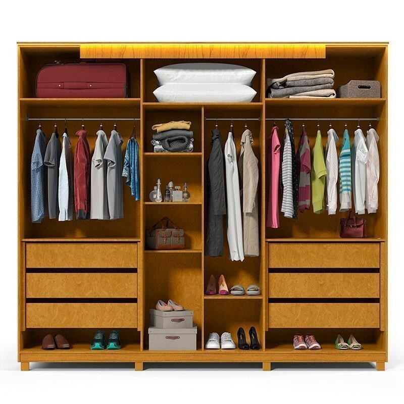 Guarda Roupa Casal Grande 273x242x64 Com Espelho e Pés Inovação Gelius Naturale/Off White