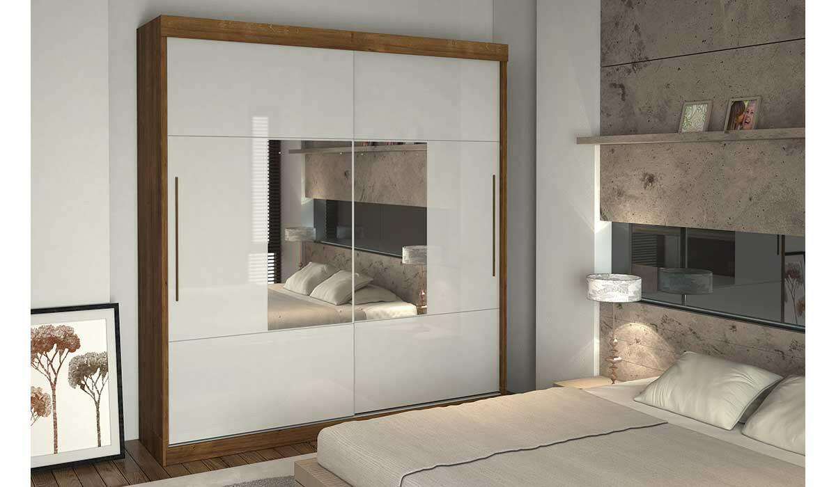 Guarda Roupa Com Espelho Ipanema Mirarack Canela/Off White