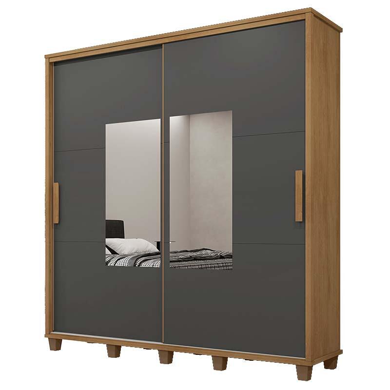 Guarda Roupa Casal 228cm Portas Correr Com Espelho Monte Carlo RV Móveis Cinamomo/Grafite
