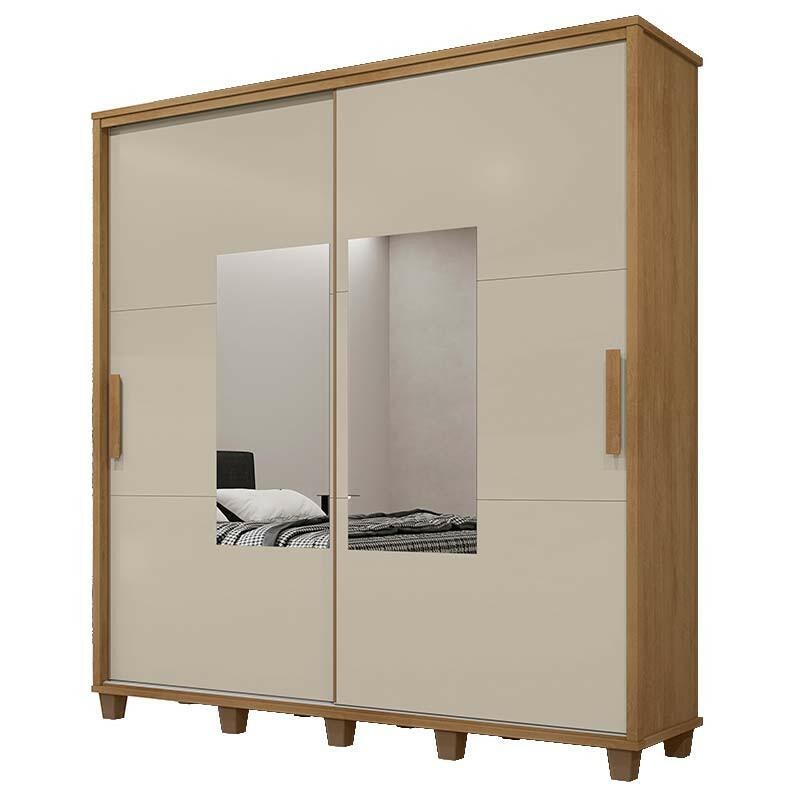 Guarda Roupa Casal 228cm Portas Correr Com Espelho Monte Carlo RV Móveis Cinamomo/Off White