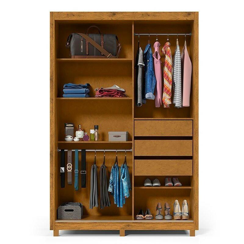Guarda Roupa Pequeno Solteiro 149x226 com 2 Portas 1 Porta Espelho e Pés Royale Gelius Madeirado