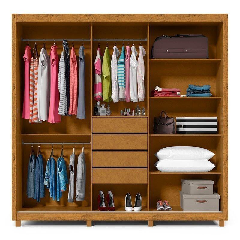 Guarda Roupa Grande Casal 3 Portas Correr 1 Porta de Espelho e Pés 228x226 Royale Gelius Madeirado/Off White