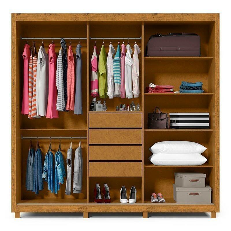 Guarda Roupa Grande Casal 3 Portas Correr 1 Porta de Espelho e Pés 228x226 Royale Gelius Naturale/Off White