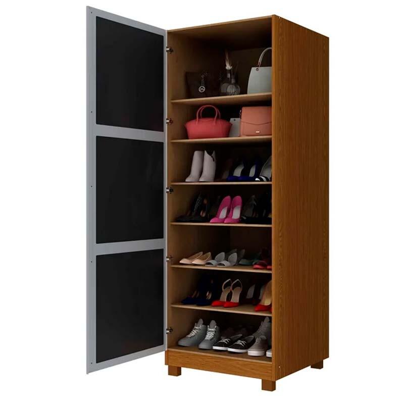 Sapateira Com Porta de Espelho 225cm x 63cm Gold Gelius Castanho