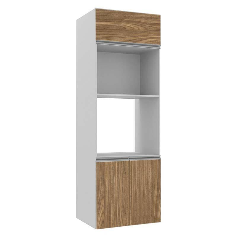 Módulo Torre Quente Micro-Ondas e Forno 208x70x56cm 100% MDF Cozinha Modulada Gold J Robel Branco/Amendoeira BP