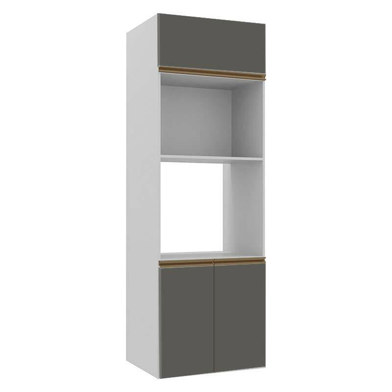 Módulo Torre Quente Micro-Ondas e Forno 208x70x56cm 100% MDF Cozinha Modulada Gold J Robel Branco/Cinza Matte