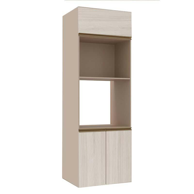 Módulo Torre Quente Micro-Ondas e Forno 208x70x56cm 100% MDF Cozinha Modulada Gold J Robel Fendi/Aspen