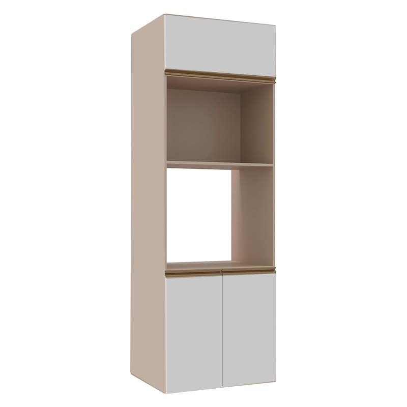 Módulo Torre Quente Micro-Ondas e Forno 208x70x56cm 100% MDF Cozinha Modulada Gold J Robel Fendi/Branco Matte