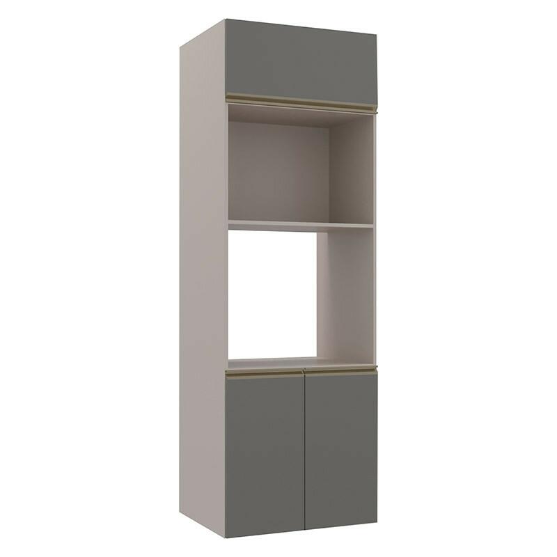 Módulo Torre Micro-Ondas Forno 70cm x 208cm 100% MDF Cozinha Modulada Gold Robel Fendi/Cinza