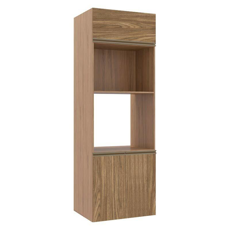 Módulo Torre Quente Micro-Ondas e Forno 208x70x56cm 100% MDF Cozinha Modulada Gold J Robel Hanover/Amendoeira BP