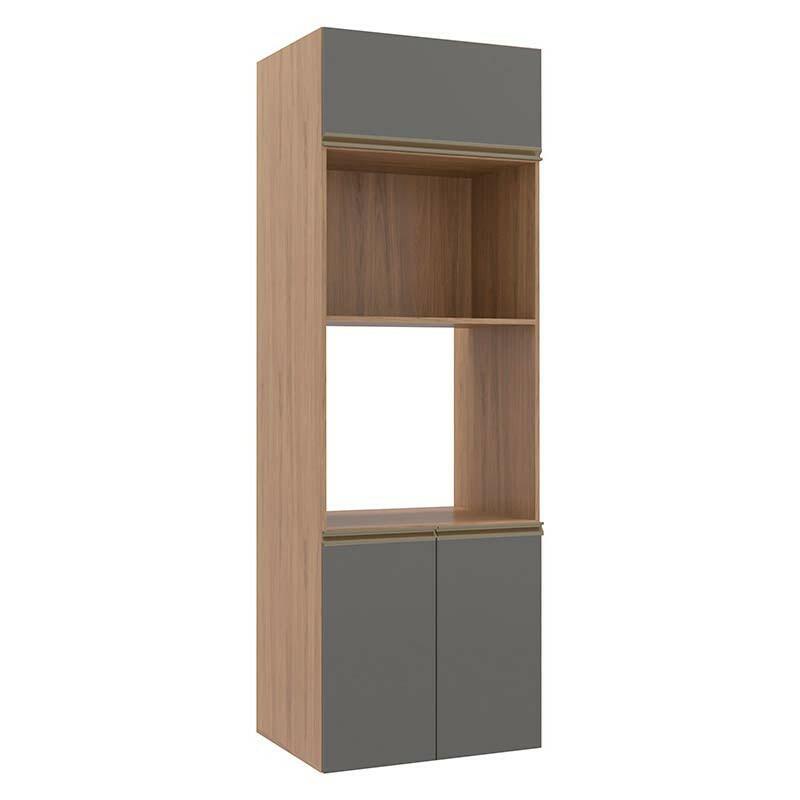 Módulo Torre Quente Micro-Ondas e Forno 208x70x56cm 100% MDF Cozinha Modulada Gold J Robel Hanover/Cinza Matte