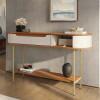 Aparador Sala 136cm Pés de Ferro Arredondado 1 Gaveta Atlanta Lukaliam Off White/Jequitiba