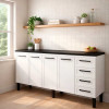 Balcão de Aço Com Tampo Madeira 174x91x52cm 4 Portas 4 Gavetas Juno 180 Cozimax Branco/Preto