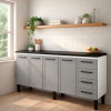 Balcão de Aço Com Tampo Madeira 192x91x52cm 4 Portas 4 Gavetas Juno 200 Cozimax Cinza/Preto