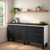 Balcão de Aço Com Tampo Madeira 192x91x52cm 4 Portas 4 Gavetas Juno 200 Cozimax Preto/Preto