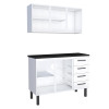 Cozinha Completa Balcão de Aço com Tampo Madeira e Armário Aéreo Juno 120 Cozimax Branco/Preto
