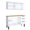 Cozinha Completa Balcão Aço com Tampo Madeira e Armário Aéreo Júpiter 140 Cozimax Branco/Jequitiba
