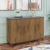 Buffet Aparador 137cm 3 Portas Tampo de Vidro Diamante RV Móveis Cinamomo/Grafite