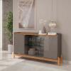 Buffet Cristaleira 1.7 Porta de Vidro Sala de Jantar Bari Casa D Cinza/Cedro