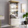 Cristaleira Com LED Vidro e Espelho 182x76cm Adhalia Lukaliam Off White/Dourado