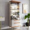 Cristaleira Com LED Vidro e Espelho 182x76cm Adhalia Lukaliam Off White/Jequitiba