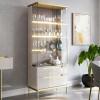Cristaleira Com LED Vidro 182x76cm Adhalia Lukaliam Off White/Dourado