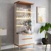 Cristaleira Com LED Vidro 182x76cm Adhalia Lukaliam Off White/Jequitiba