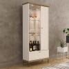 Cristaleira Com LED Vidro Espelho Pés de Aço 180x72cm Império Lukaliam Off White/Dourado