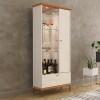 Cristaleira Com LED Vidro Espelho Pés de Aço 180x72cm Império Lukaliam Off White/Jequitiba
