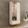 Cristaleira Com LED Vidro e Pés de Aço 180x72cm Império Lukaliam Off White/Dourado