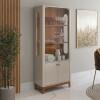 Cristaleira de Vidro e Madeira Sem Espelho 180x74cm Jade Lukaliam Off White/Jequitiba