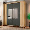 Roupeiro Casal 228cm Portas Correr Com Espelho Monte Carlo RV Móveis Cinamomo Ripado/Grafite