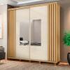 Roupeiro Casal 228cm Portas Correr Com Espelho Monte Carlo RV Móveis Cinamomo Ripado/Off White