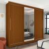 Guarda Roupa Grande Casal 3 Portas Correr 1 Porta de Espelho e Pés 228x226 Royale Gelius Castanho