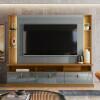Estante Home Para TV 70 Polegadas 207cm Bilbao Lukaliam Freijo/Cinza Perolizado