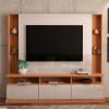 Estante Home Sala 207cm Para TV 70 Pol 3 Portas Bilbao Lukaliam Jequitiba/Off White Perolizado