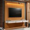 Home Suspenso Ripado Led 3 Gavetas 230cm Para TV 85" Colorado EDN Cedro/Off White