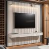 Home Suspenso Ripado Led 3 Gavetas 230cm Para TV 85" Colorado EDN Cedro/Off White