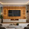 Estante Home + 2 Torres Sala 270cm Para TV 75 Pol Atenas Lukaliam Jequitiba/Off White