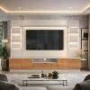 Estante Home + 2 Torres Sala 270cm Para TV 75 Pol Atenas Lukaliam Lukaliam Off White/Jequitiba
